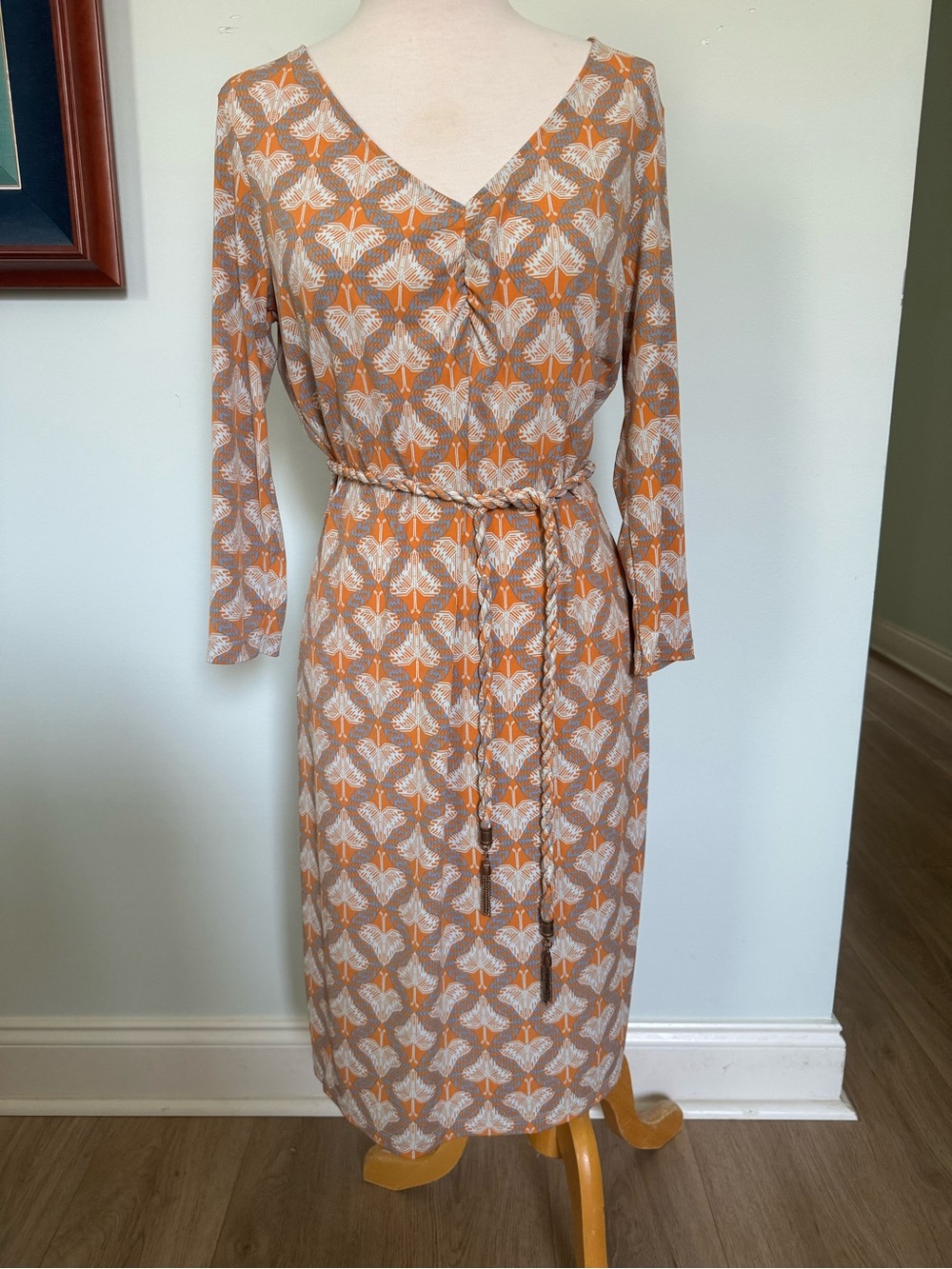 Butterfly by Matthew Willliamson Orange & Beige Printed Midi Wrap Dress